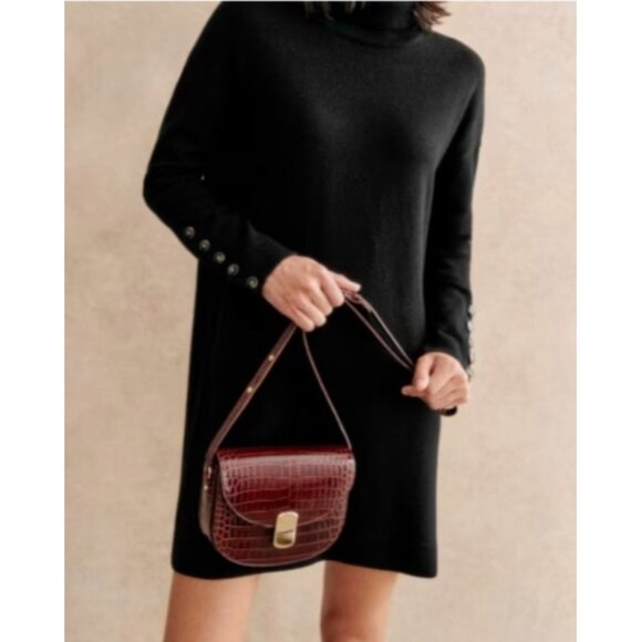 Sézane La Maille Merino Wool Turtleneck Sweater Dress Black Long Sleeve ButtonXS - Picture 13 of 15
